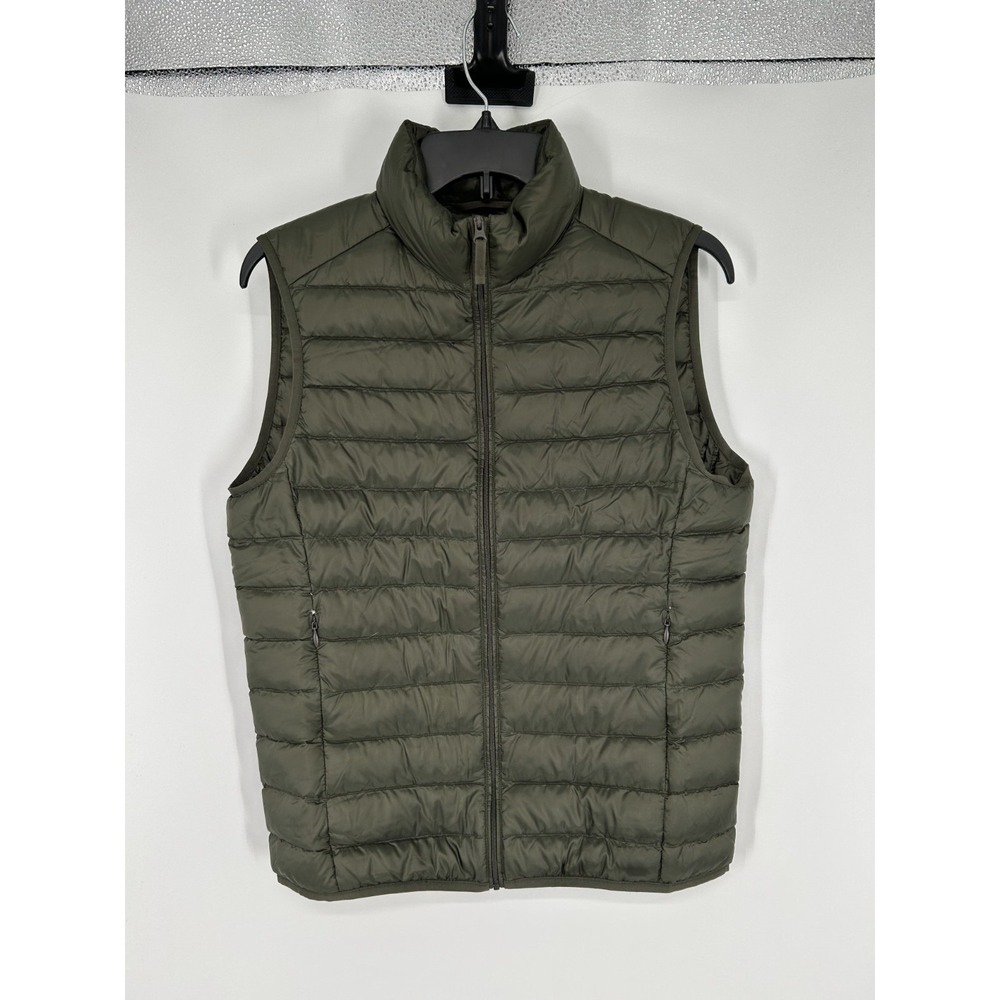 Uniqlo Quilted Puffer Down Vest Womens XS Green Sleeveless Lightweight Full Zip